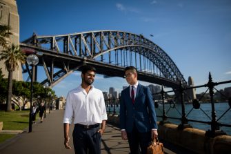 Post graduate students outside of The Sydney Harbour Bridge