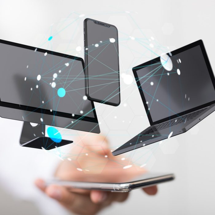 Web of devices, iMac, iPhone, Laptop