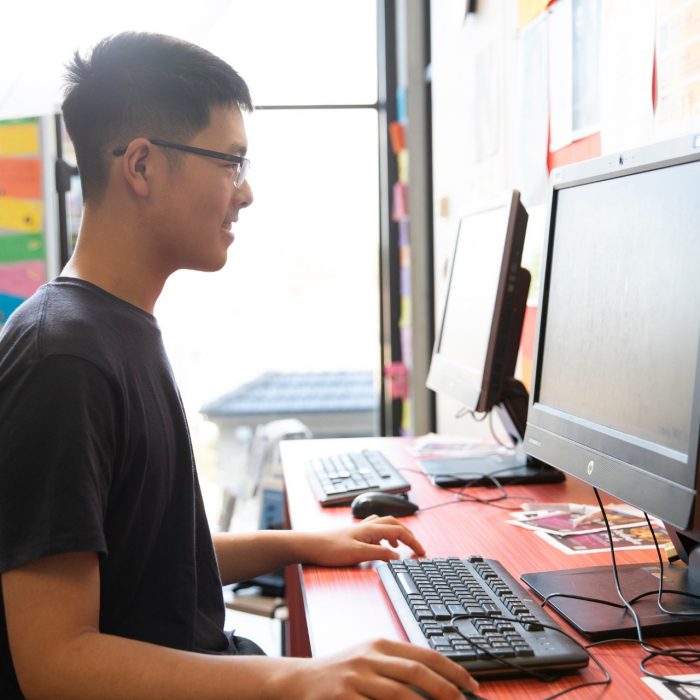 Student working on computer