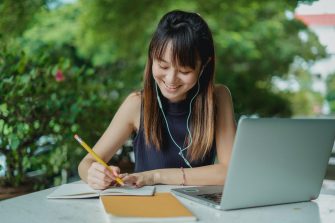 Female student at laptop