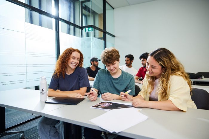 UNSW College students, classroom environment, working on paperwork
