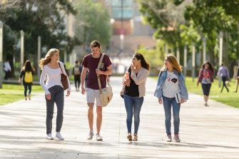 Students walking down the main walkway at the UNSW Kensington Campus